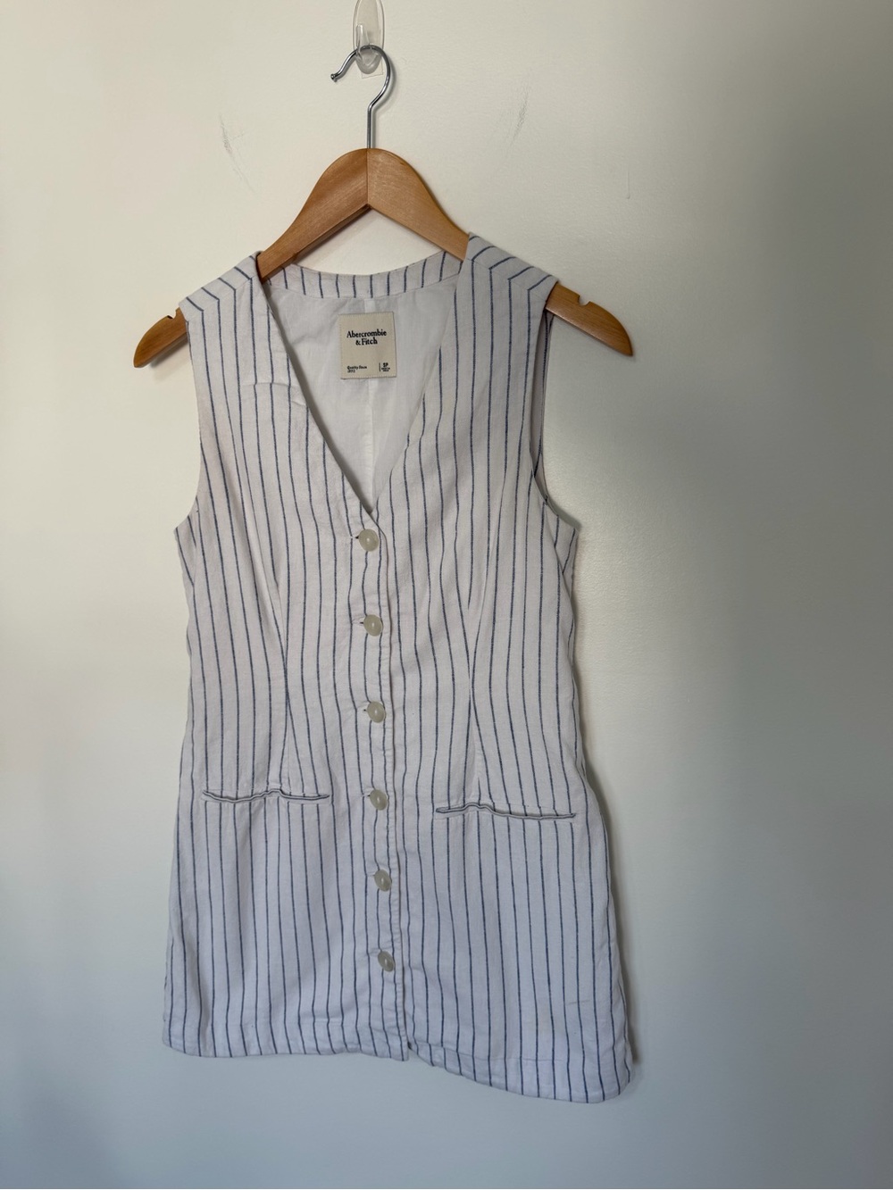 Abercrombie & Fitch Striped Linen Blend Button Front Vest Coastal Preppy Small